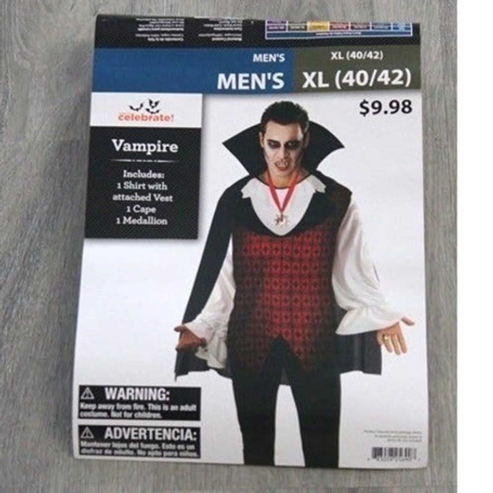 Celebrate Mens Vampire Costume Set Shirt Vest Cape Medallion XL 40-42 Dracula